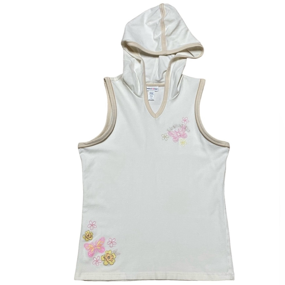 Y2K Limited Too Tank Top Girls XL Butterfly Sleeveless Hooded Shirt Coconut Girl